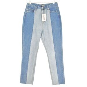 Missguided Women Colourblock Wrath Straight Leg Blue Denim Jean Sz 8 Raw Hem NWT